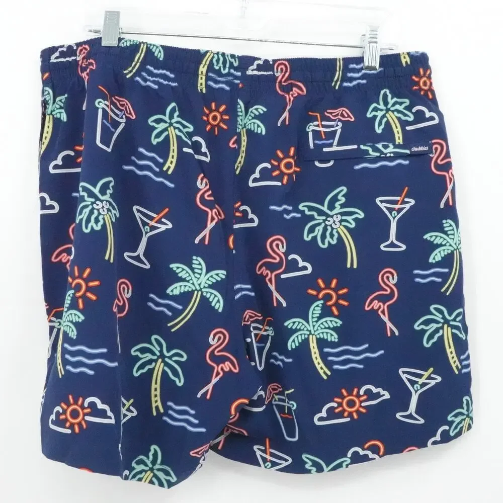 Chubbies Swim Trunks Shorts Mens 2XL Flamingo Palm Tree Neon‎ Print 5.5 Inseam
